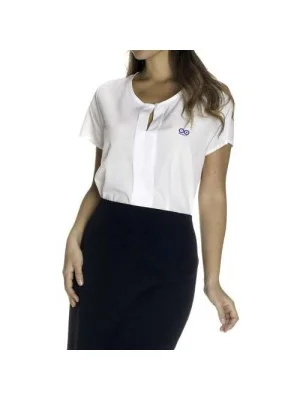 white t-shirt and skirt receptionist uniform